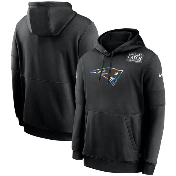 Men's New England Patriots Black NFL 2020 Crucial Catch Sideline Performance Pullover Hoodie